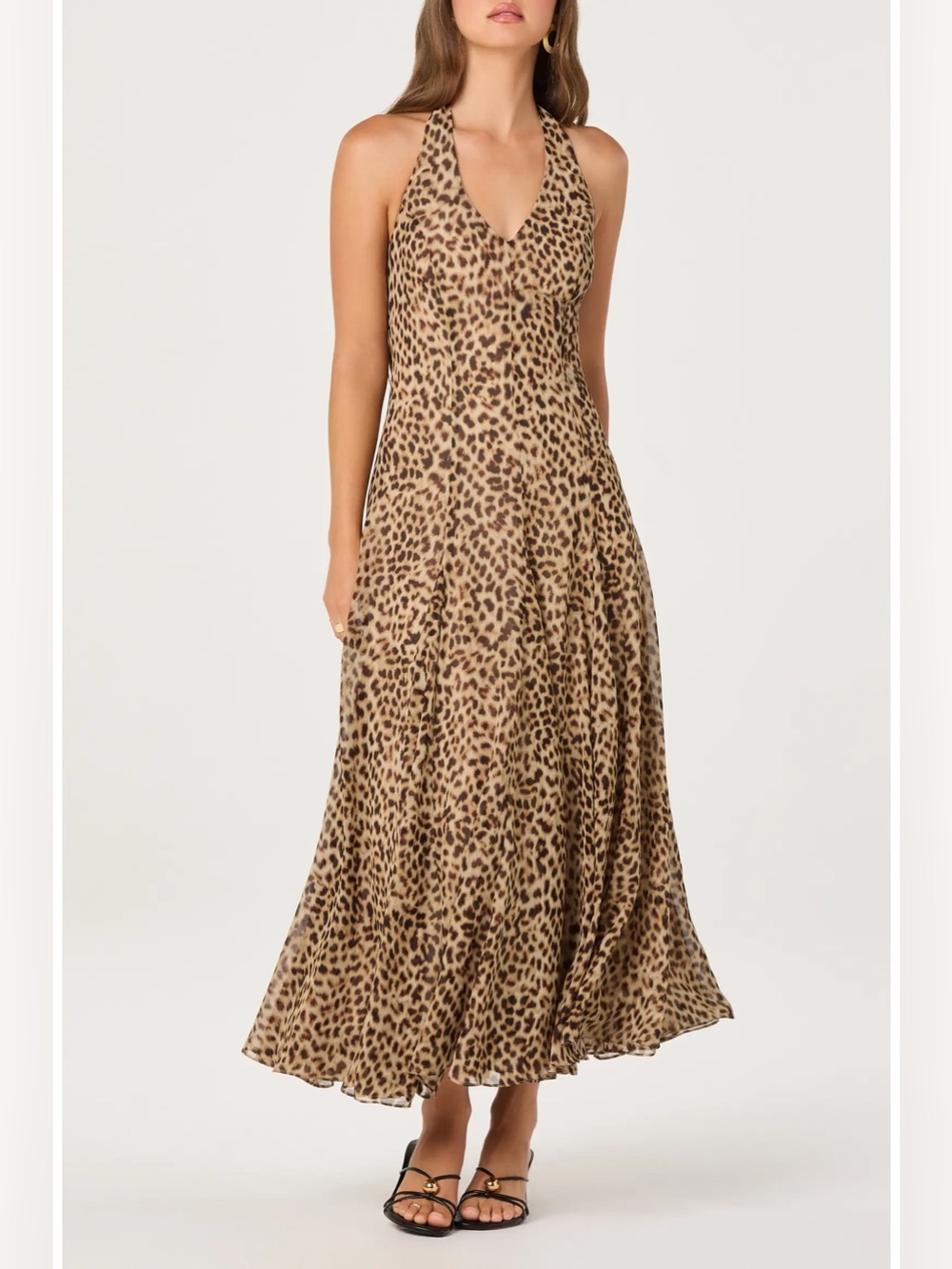 ASTR THE LABEL Myra Cheetah Print Halter Neck Midi Dress XS